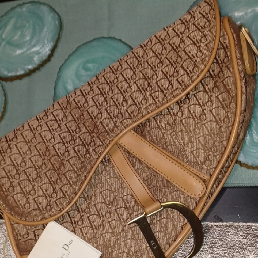 Christian Dior Apricot Monogram Saddle Bag